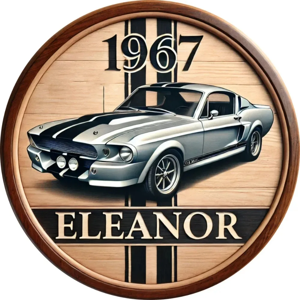 1967 Eleanor Sports Car 2D Flat Rustic Circular Plaque: Multipurpose Wall, Window, Laundry and Garden Decor with a Rustic Charm