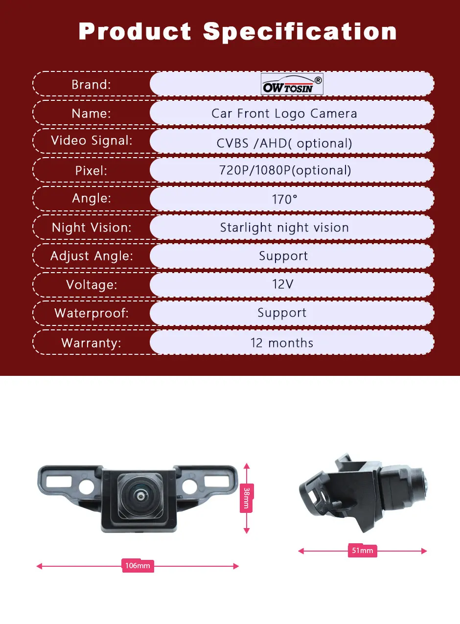 For Mazda CX-30 CX 30 CX30 DM 2019 2020 2021 2022 2023 Vehicle Logo Front View Camera 170° AHD 1080P Fisheye Car Front Camera