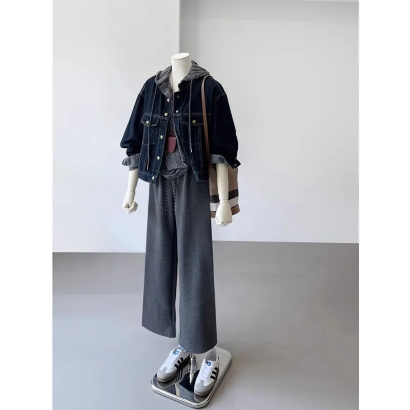 Damski płaszcz jeansowy Vintage Kurtki Kieszenie Jednorzędowy Stójka Postarzany Sprany Streetwear Jesienna Odzież Wierzchnia 2025