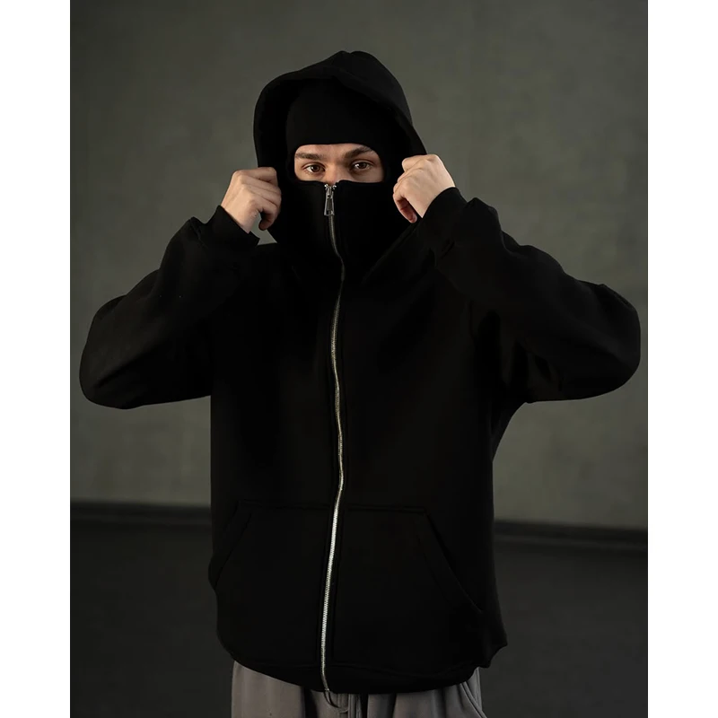 Herren Double Hat Maske Reißverschluss Design Winter Winddichter Kapuzenpullover Sportjacke Outdoor-Aktivitäten Wandern Reisen Laufen Sweatshirt ﻿ – Detail 12