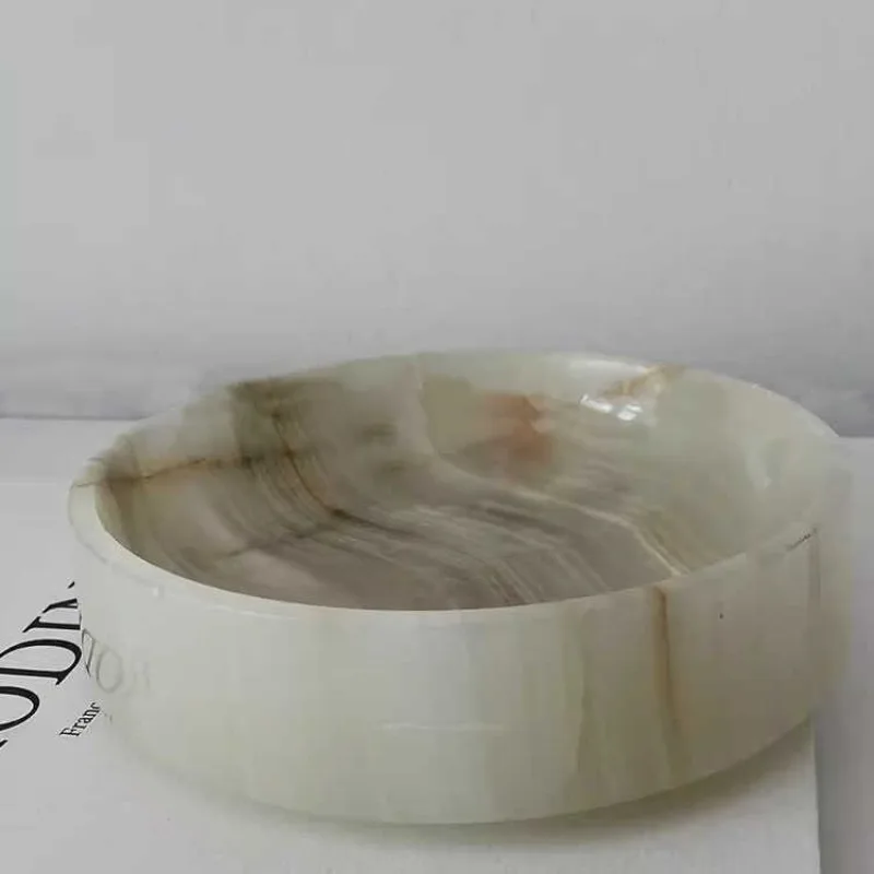 

French silent style natural jade tray designer model room soft jewelry necklace storage desktop ornaments
