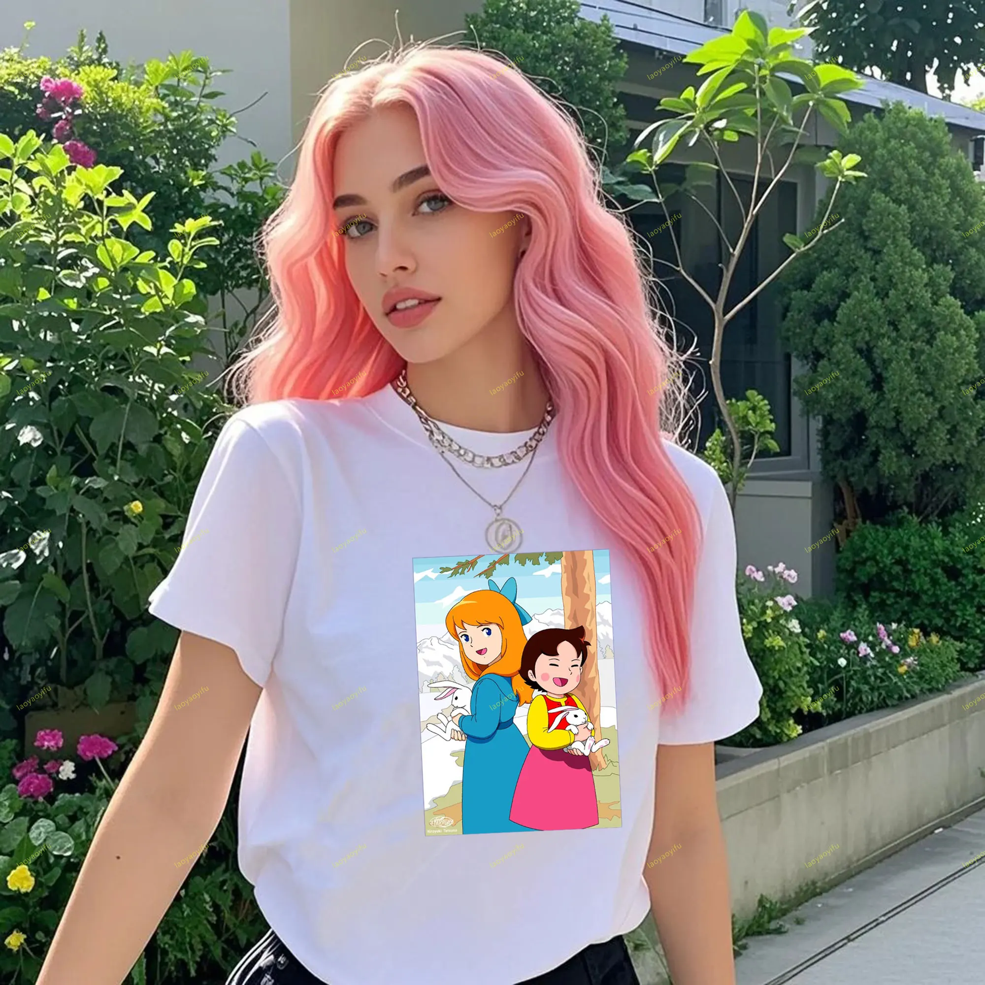 Heidi Dziewczyna z Alp Klasyczny wzór T-shirt z nadrukiem Krótki rękaw O-neck Klasyczny wzór Wysokiej jakości koszulki bawełniane