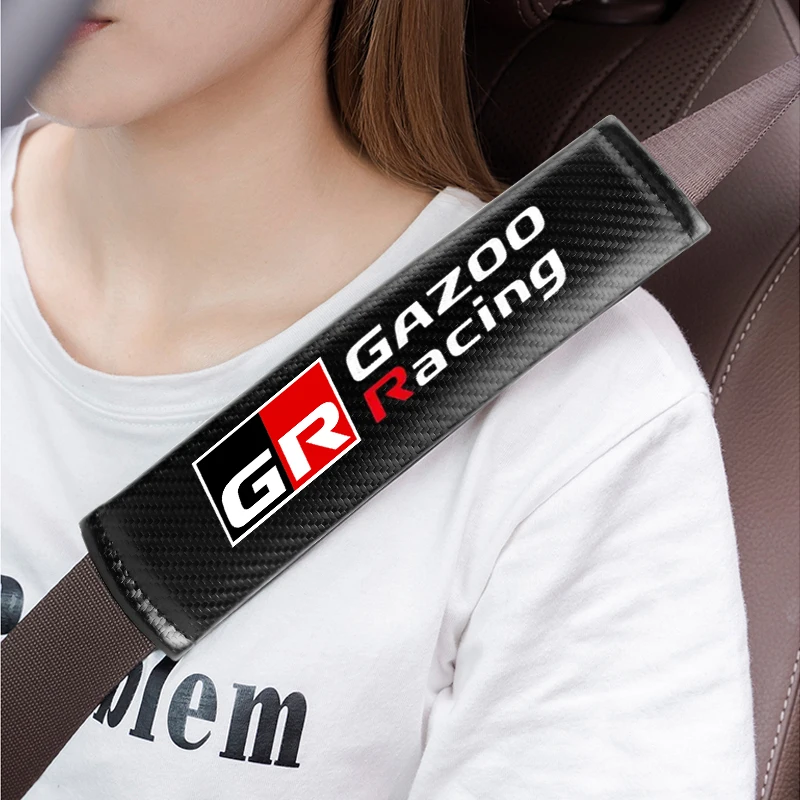 2PCS Car carbon fiber Safety Belt Pads printed pattern covers seat belt cover case for Toyota GR GAZOO RACING