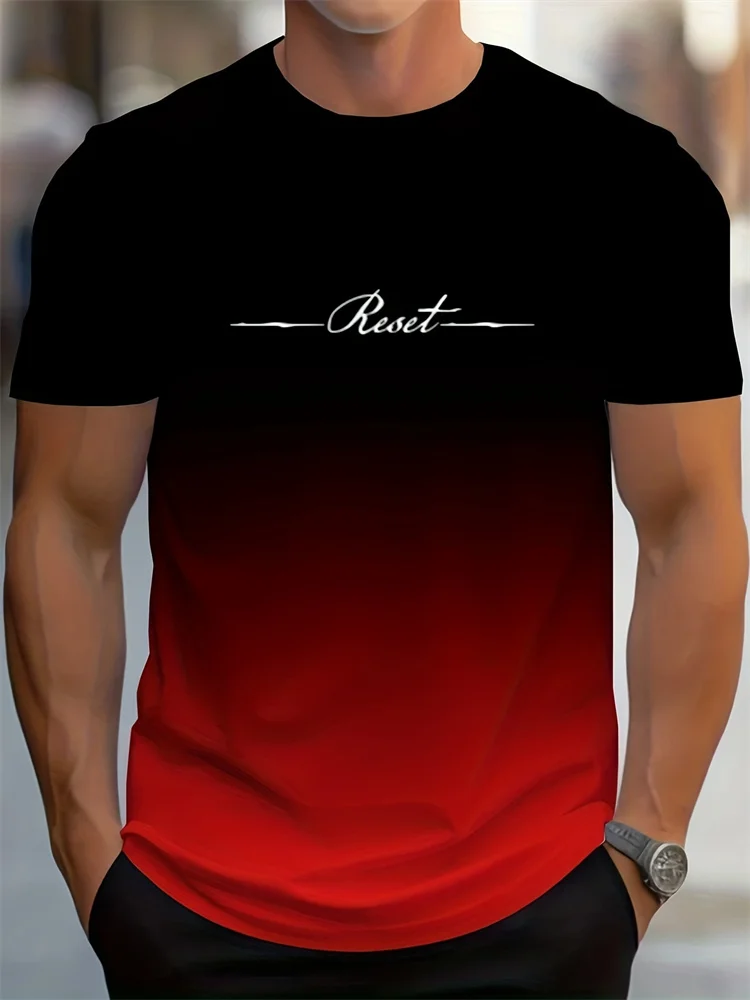 Men's T-Shirt Gradient Style "reset" Graphic Letter Print Mens Comfort Chic T Shirt Short Sleeve Quick Dry Oversized Apparel Top image 3
