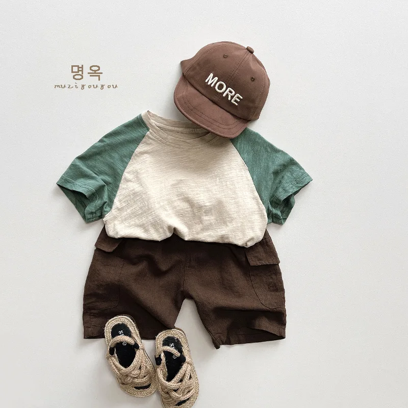 2026 Summer New Children Short Sleeve T Shirts Vintage Boys Contrast T Shirts Baby Loose Tops Casual Girls Tee Kids Clothes