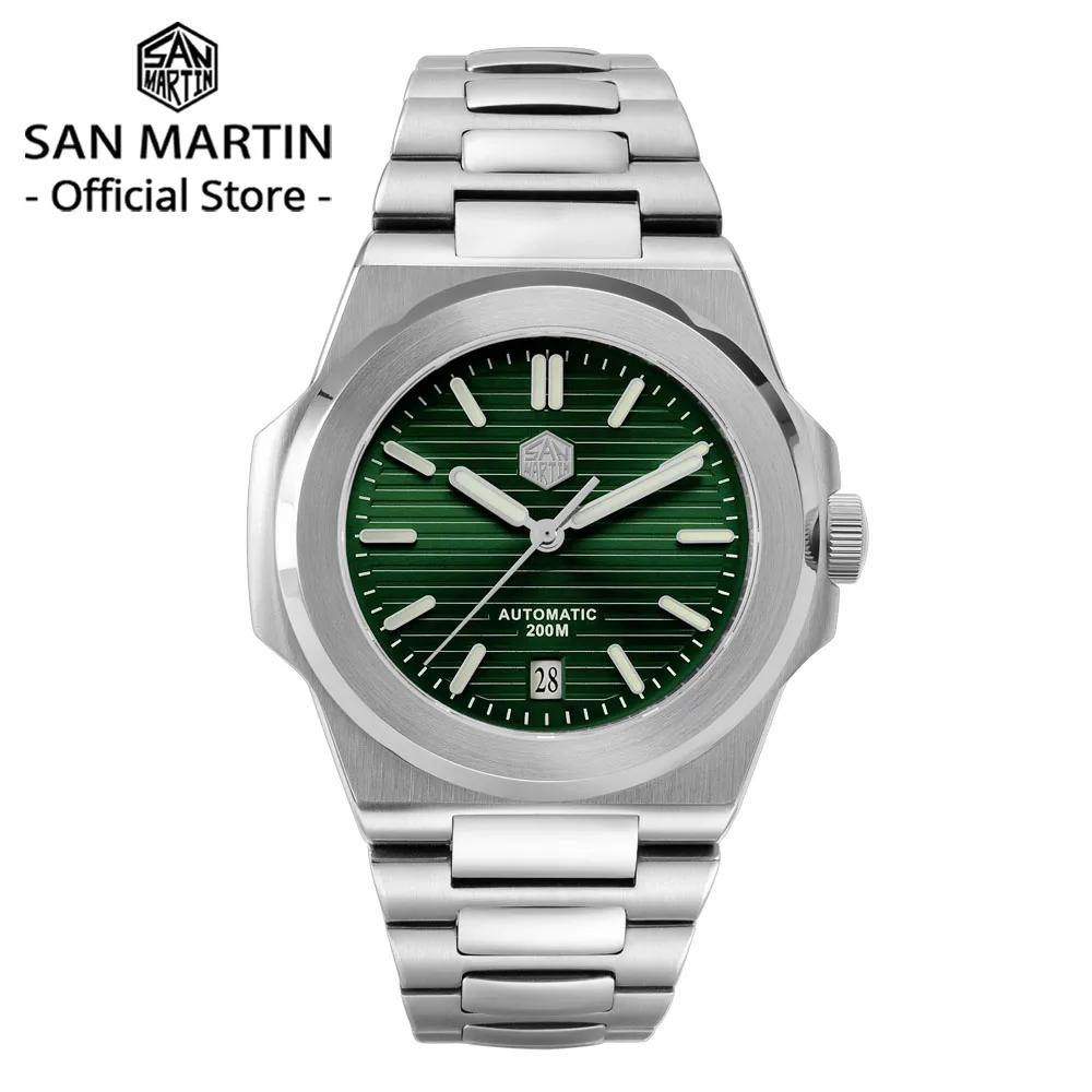 San Martin-Relógio Mecânico de Mergulho Masculino, Top Band, Sapphire, Clássico, Luxo, Impermeável, Fashion, 42mm, 200m