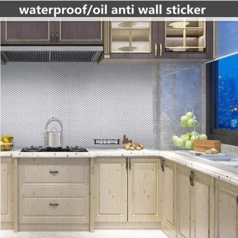 Kitchen Wallpaper Stickers Self Adhesive Aluminum Foil Oil Proof Waterproof Stickers for Countertop Drawer Cabinets