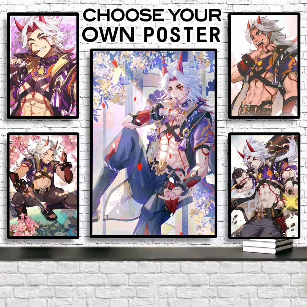 

Painting Impact Game Calligraphy Canvas Poster: Crease Free Arataki Itto Waterproof Durable All Space Wall Decor