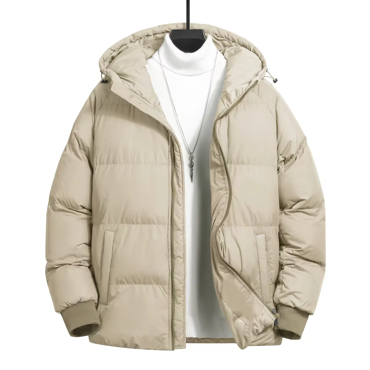 New Fashion Autumn Winter Men Solid Color Loose Fit Long Sleeve Hooded Parkas Coats Male Casual Simple Basic Trendy Top Clothes
