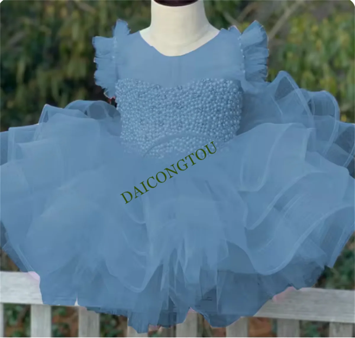 CustomizedPink Angel Flower Girl Dresses Tulle Puffy Pearl Bow Sleeveless For Wedding Kids Birthday Gift Party Banquet First Com