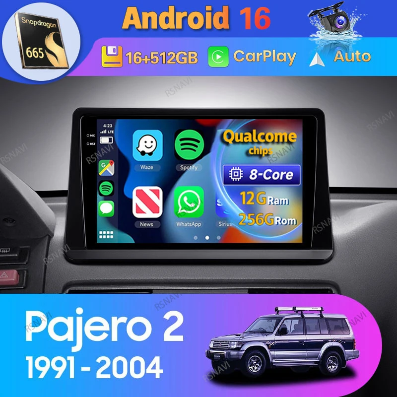 Android 16 Car Radio Carplay Auto For Mitsubishi Pajero 2 V30 V40 V20 1991 - 2004 Navigation DSP Stereo Video Player GPS WIFI+4G