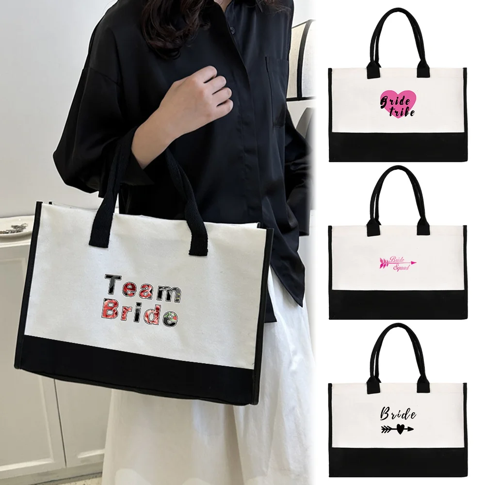 Tote Bag Fashion Jute Bag Portable Beach Shoulder Shopping Casual Beach Bags Large Capacity Handbag Bride Pattern