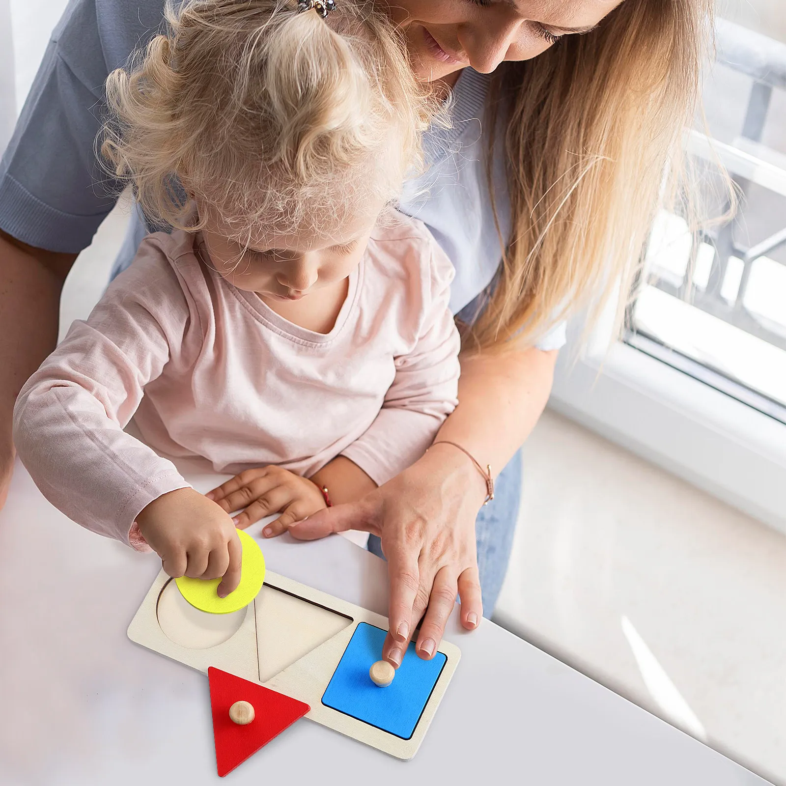 1Set Geometry Puzzle Montessori Math Shapes Matching Educational Color Recognition Fine Motor Preschool Learning Wood Material