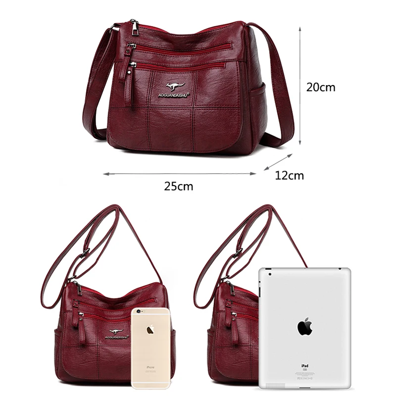 Many Pockets Shoulder Crossbody Bags For Women 2024 Brand Designr Soft Leather Handbags Leisure Style Ladies Messenger Bags