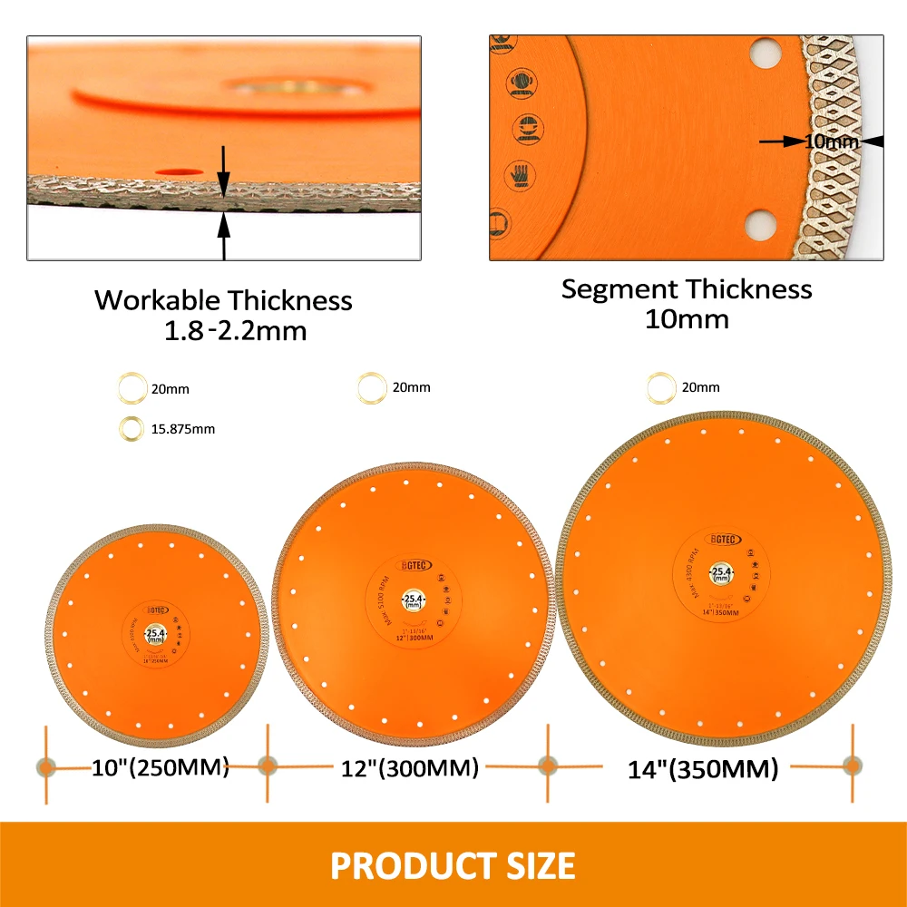 Imagem -06 - Bgtec-disco de Corte Turbo Diamond x Mesh Diâmetro 25.4 mm Lâmina de Serra Prensada a Quente Mármore de Cerâmica 1pc Diâmetro 175 mm 200 mm 230 mm 250 mm 300 mm 350 Milímetros