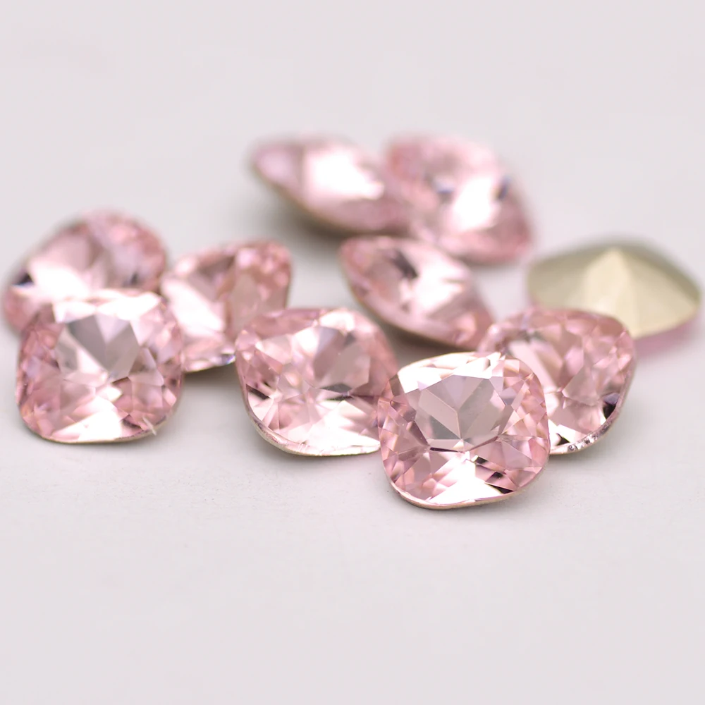 

10pcs Pink Cushion Cut Glitter K9 Fancy Stones Different Sizes Glass Nail Charms Rhinestones for 3D DIY Nail Art Accessories