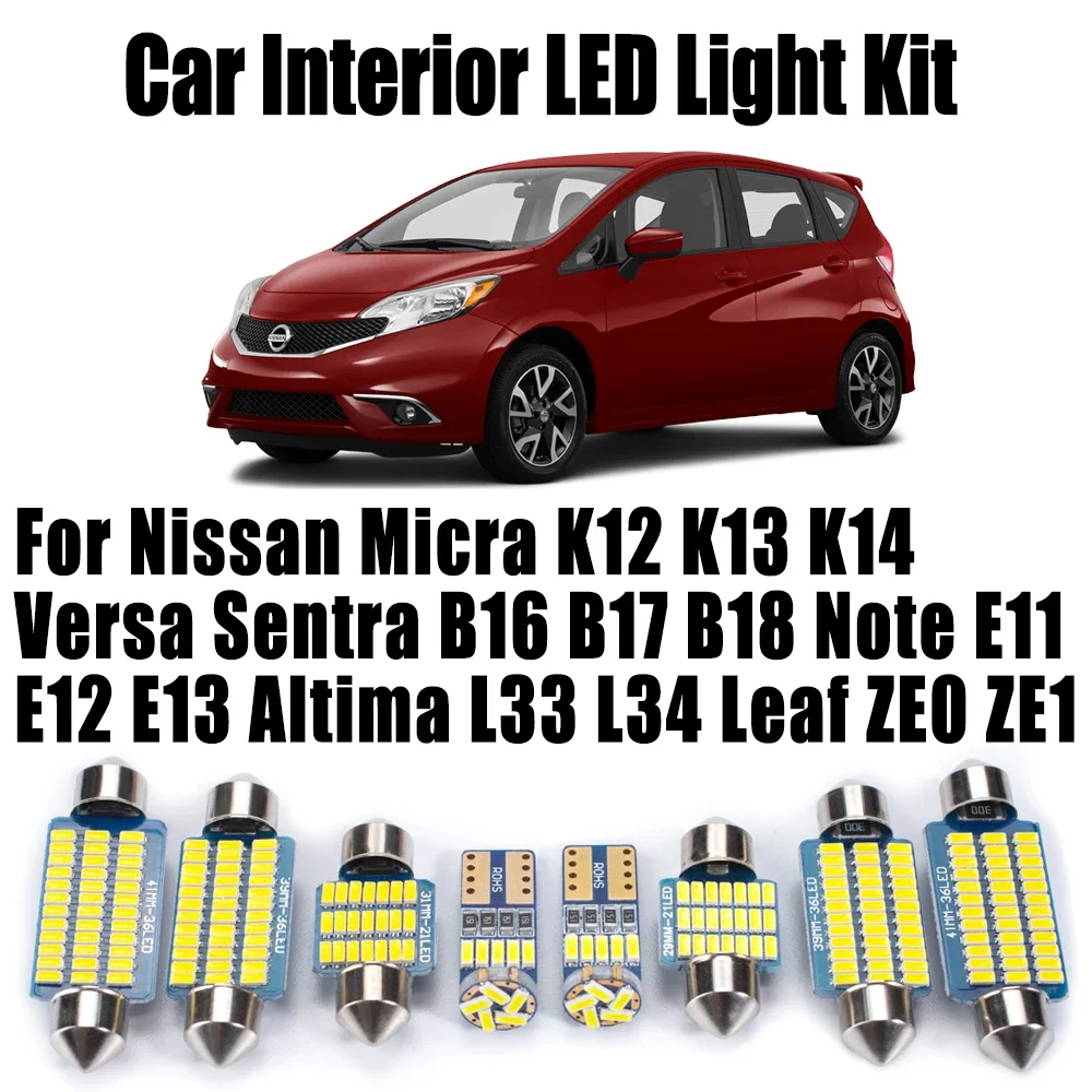 LED Interior Car Light Set For Nissan Micra K12 K13 K14 Versa Sentra B16 B17 B18 Note E11 E12 E13 Altima L33 L34 Leaf ZE0 ZE1