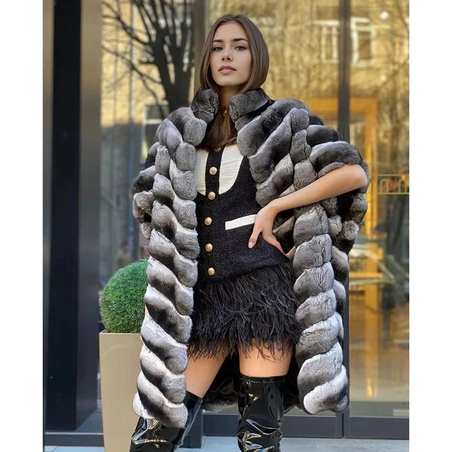 سترة فرو أرنب ريكس الحقيقي معاطف فرو شينشيلا للنساء متوسطة الطول أفضل بائع سترة من الفرو الطبيعي معطف شتوي نسائي