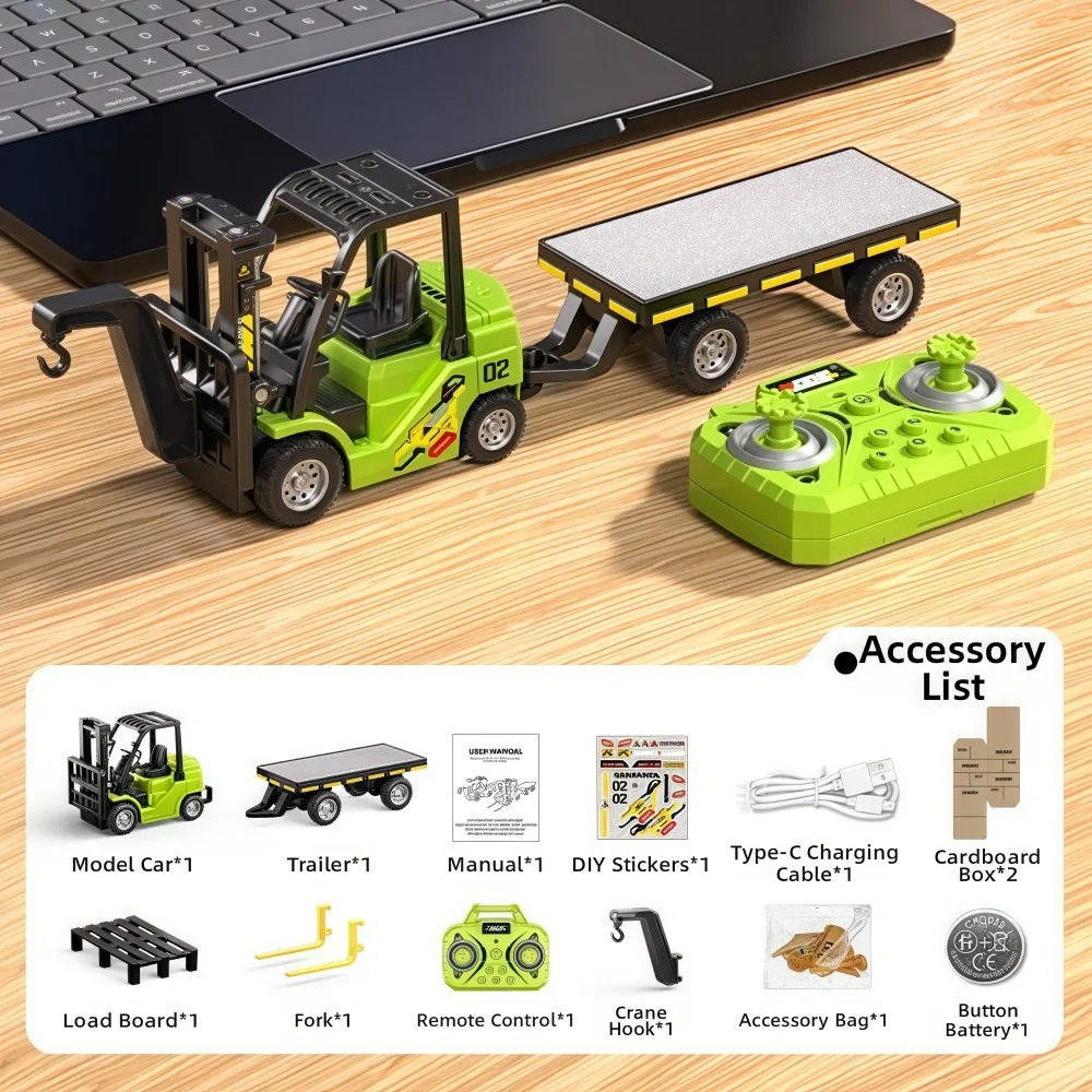 

Mini Alloy Remote Control Forklift 1:64 2.4GHz Lift-lower-rotate Remote Control Truck High-quality Alloys with All Accessories