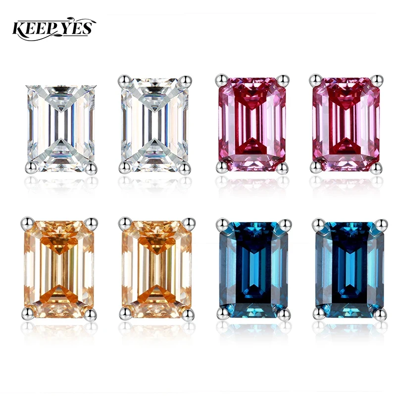 

Серьги-гвоздики KEEP YES 1.0ct 5*7мм прямоугольные с муассанитом (желтый, черный, красный, синий) для женщин, серебро 925 пробы