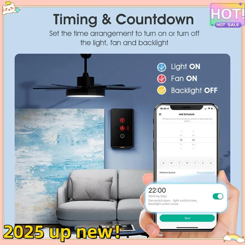 

Smart Home Touch Panel Switch Wifi Fan Light Switch With Wall Remote Control Tuya APP Voice Timing Control US-Plug White