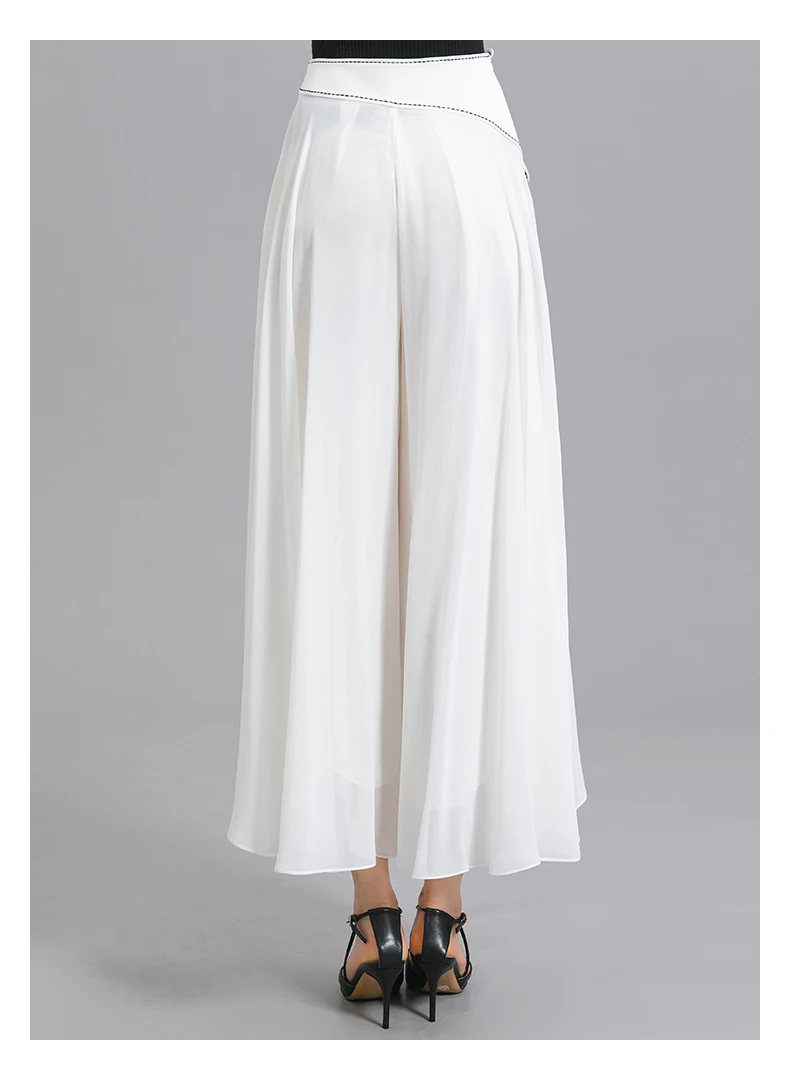 Silk Georgette White Topstitching Decorative Impact Material Natural Waist Double Layer Lady All-match Wide-leg Pants KE663