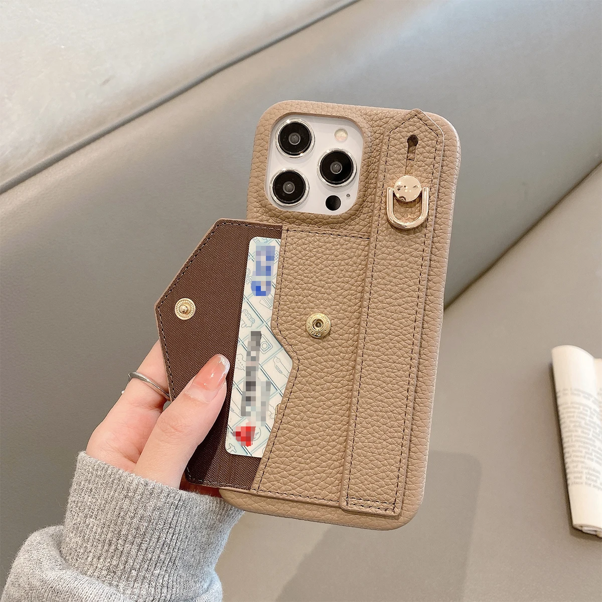 

Wrist Strap Wallet Leather Case For iPhone 15 14 13 12 11 Pro Max Luxury Card Holder Protective Cover