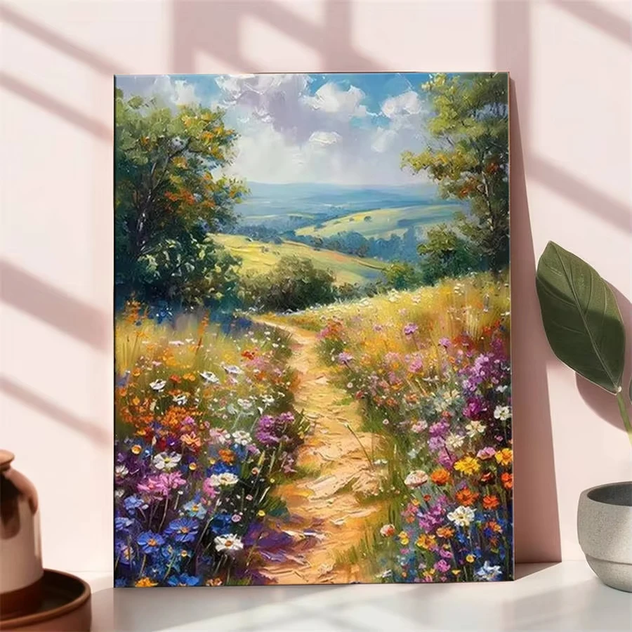 

Painting by Number Kits Countryside Path Texture Artwork DIY Oil Painting Scenery Artcraft Handpaint Home Decor