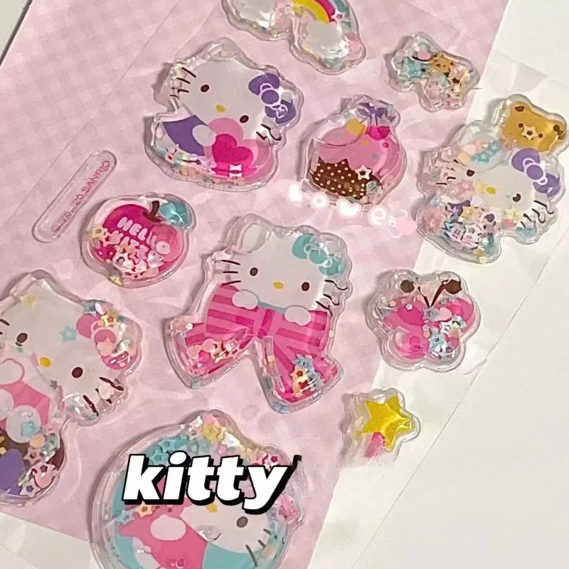 Sanrio 3d Three-dimensional Shake Crystal Stickers Cute HelloKitty My Melody Cinnamoroll Cartoon Water Cup Stickers Wholesale