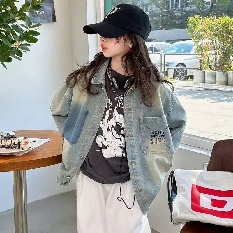 

Girls' Autumn Denim Shirt 2025 New Foreign Style Korean Version Loose Letter Children's Casual Versatile Thin Coat
