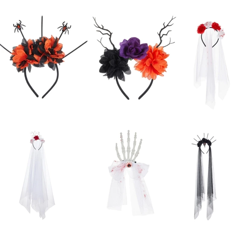 

Halloween Flower Headband Day of The Death Pipe Cleaners Hairband Cosplay Costume Headpiece for Adult Festival Headwear