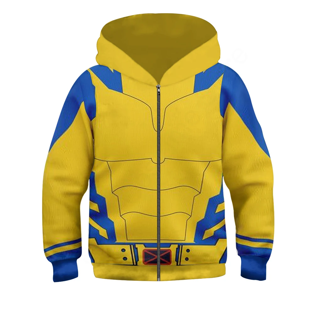 Sudadera con capucha de Cosplay de Deadpool 3 para niños y niñas, superhéroe 3D de poliéster, chaqueta fina de Halloween, disfraz de Lobezno, ropa deportiva