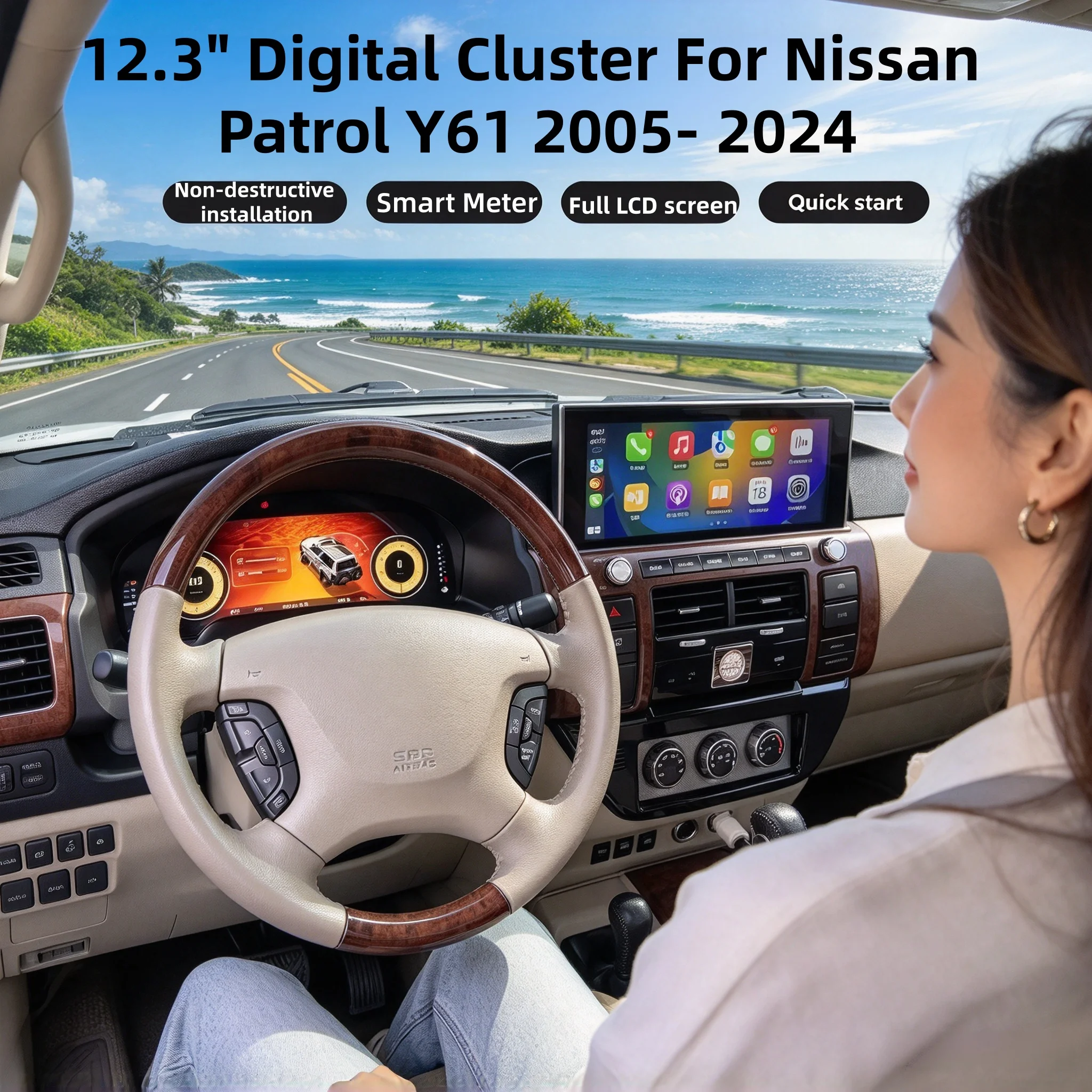12.3 Inch High Quality Digital Dashboard Cluster For Nissan Patrol Y61 2005-2024 Virtual Speedometer Plug And Play Car Display