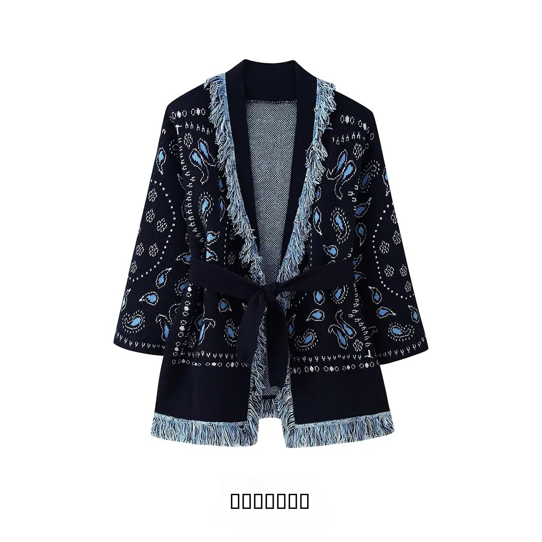 

KASLEAD Новый женский модный простой вязаный кардиган с кисточками и запахом, пальто Street Sle Long Sve, стандартная длина, геометрический