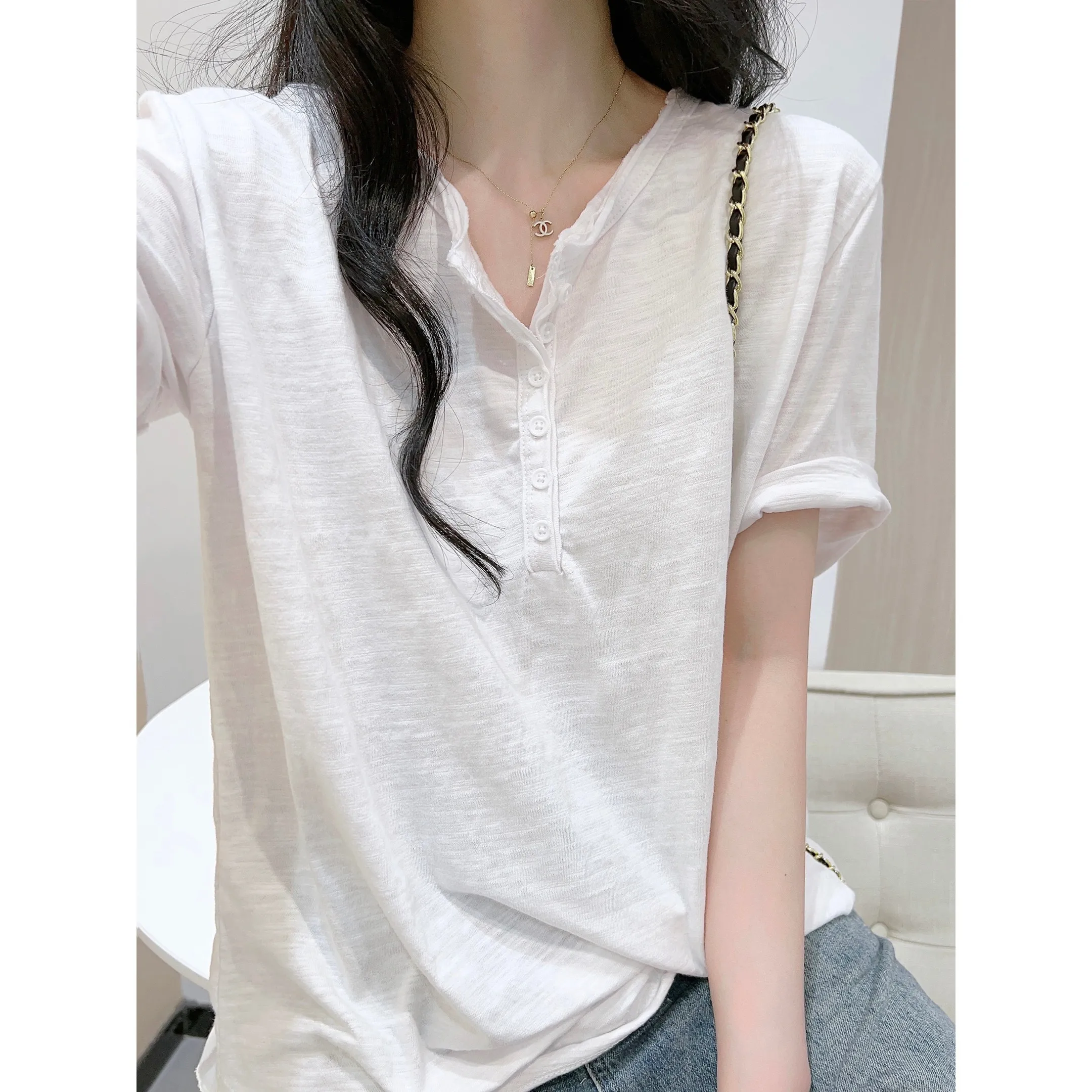 Casual Style White Short Sleeve T-Shirt Women plus Size Fashion Design Shoulder Top Comfortable Loose Fit Ladies Summer New A...
