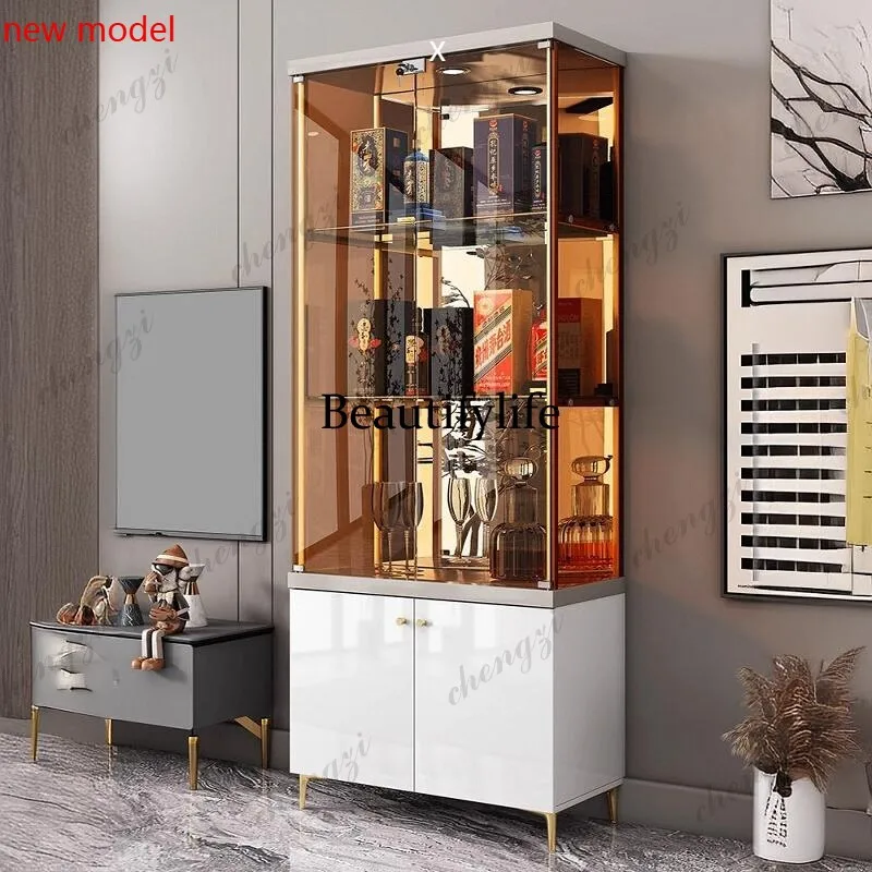 DD182Glass door wine cabinet display cabinet modern simple high-end living room small transparent glass cabinet household