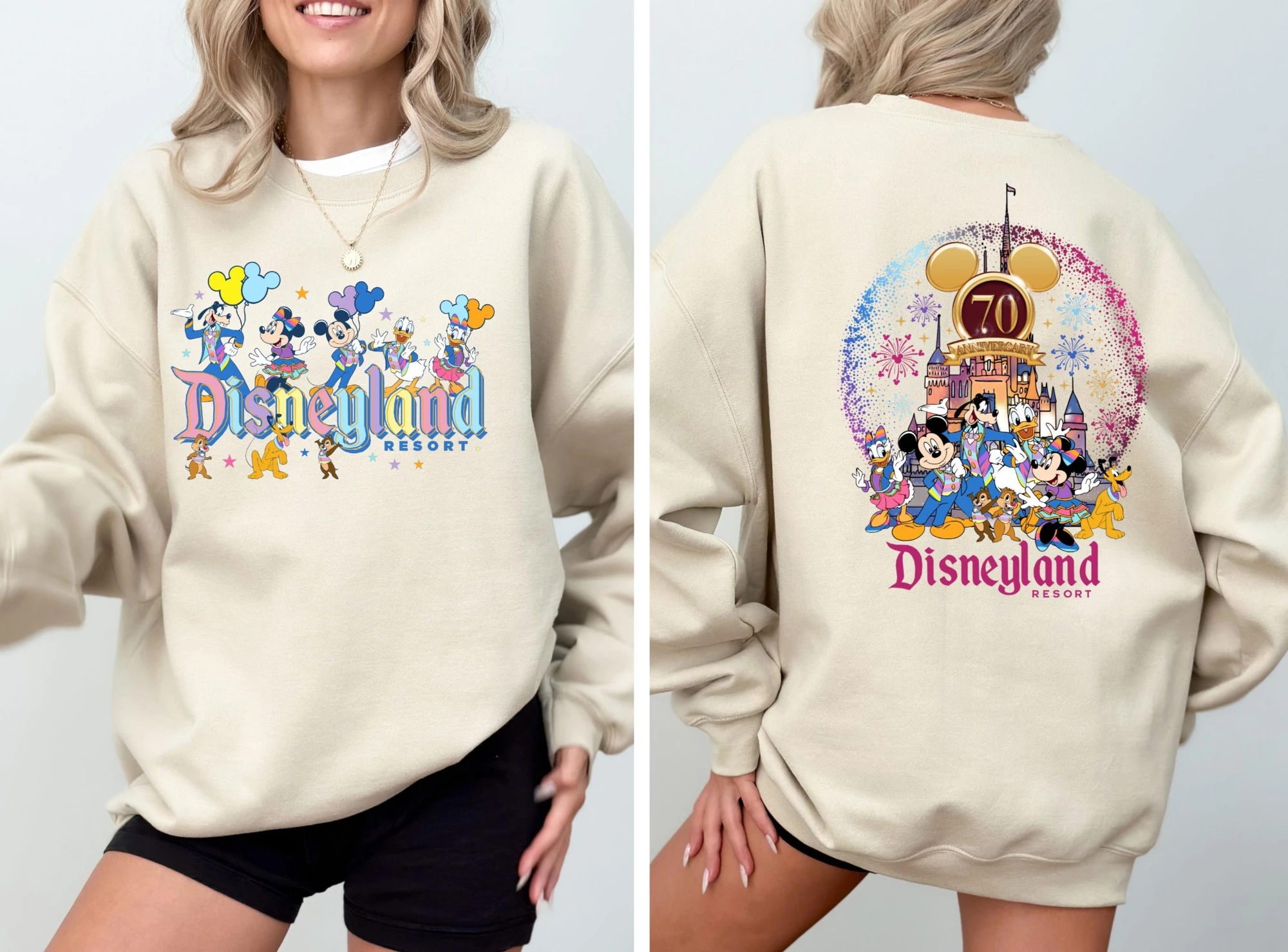 سترة ديزني الجديدة لمنتجع ديزني ميكي فريندز ديزني لاند الذكرى السبعين للزوجين مقاس كبير سويت شيرت فضفاض #2