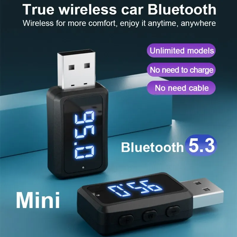 Car Bluetooth 5.3 Transmitter Receiver Handsfree Call Mini USB Power Car Kit Auto Stereo Wireless Audio Adapter For Car Fm Radio