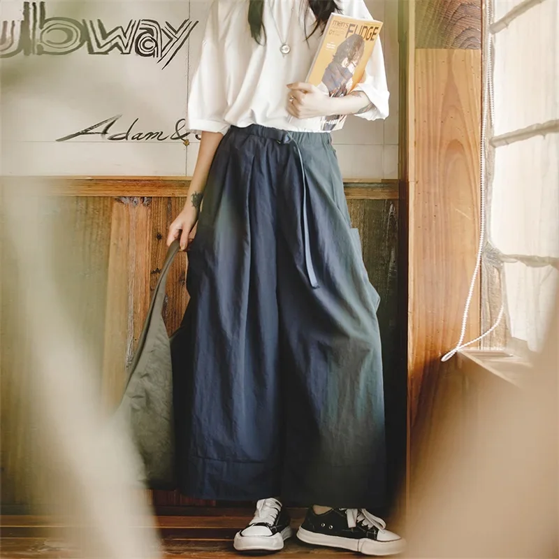 Maden Damen japanische lässige Cargo hose mit hoher Taille Baggy Pocket Hose mit weitem Bein 2023 Sommer Overs ize A-Linie Rock Culottes