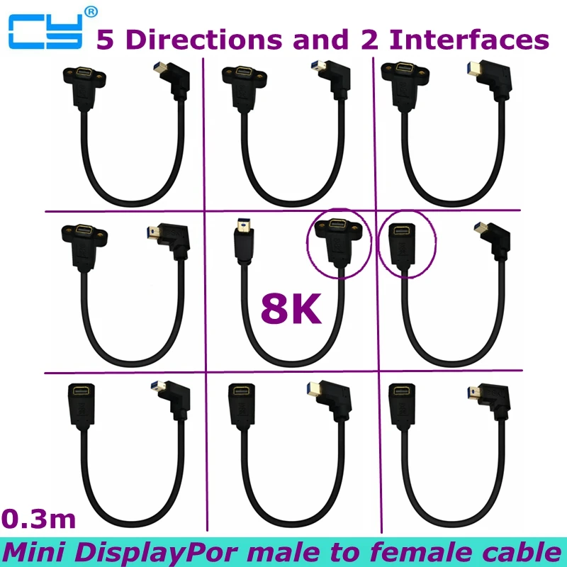 Laptops 8K@60HZ / 4K@144HZ / 2K@165Hz Elbow Mini DisplayPor Revolution Mini DP Female With Fixed Screw Hole Test Extension Cable