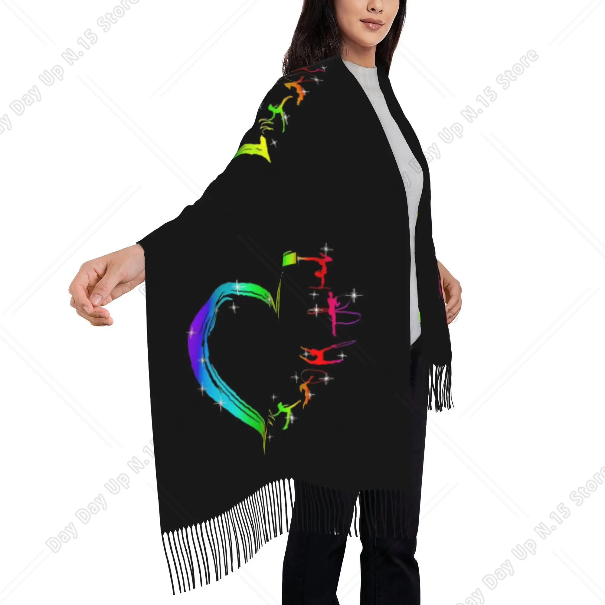 Gymnastics Heart Rainbow Fashion Print Unisex Autumn and Winter Cold Prevention FringedScarf Tassel Scarf Perfect Gift