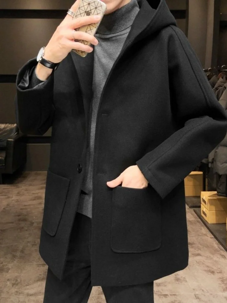 

Корейское мужское шерстяное пальто Jaet в американском стиле ретро со шляпой, костюм-двойка, высококачественный молодежный костюм Sli Slim Fit