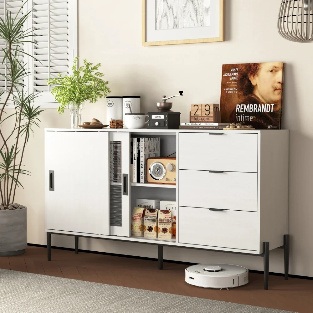 Glas-Schiebetür, 3 Schubladen, modernes Sideboard, Küche, Buffetschrank für Flure, Eingänge, Küche, Arbeitszimmer – Detail 6
