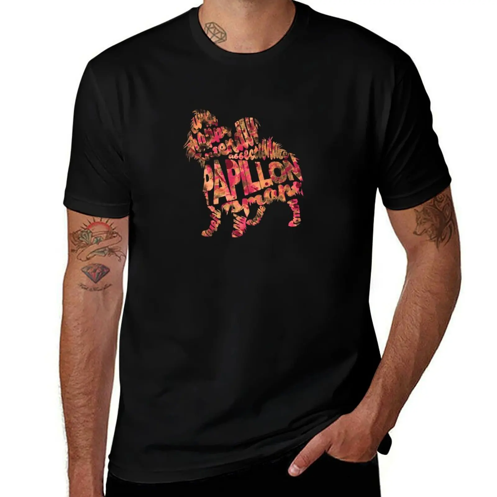 Papillon Dog Typographic Watercolor Painting T-Shirt Plus Size Everyday Tee Shirt