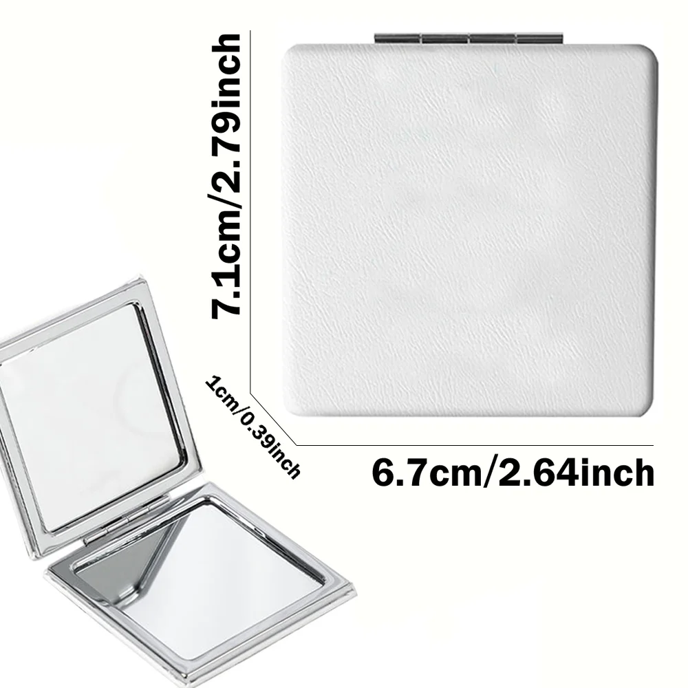 Customized Name PU Handheld Makeup Mirror Cover Dressing Double-Sided Portable Foldable Pocket Cosmetic Mirror