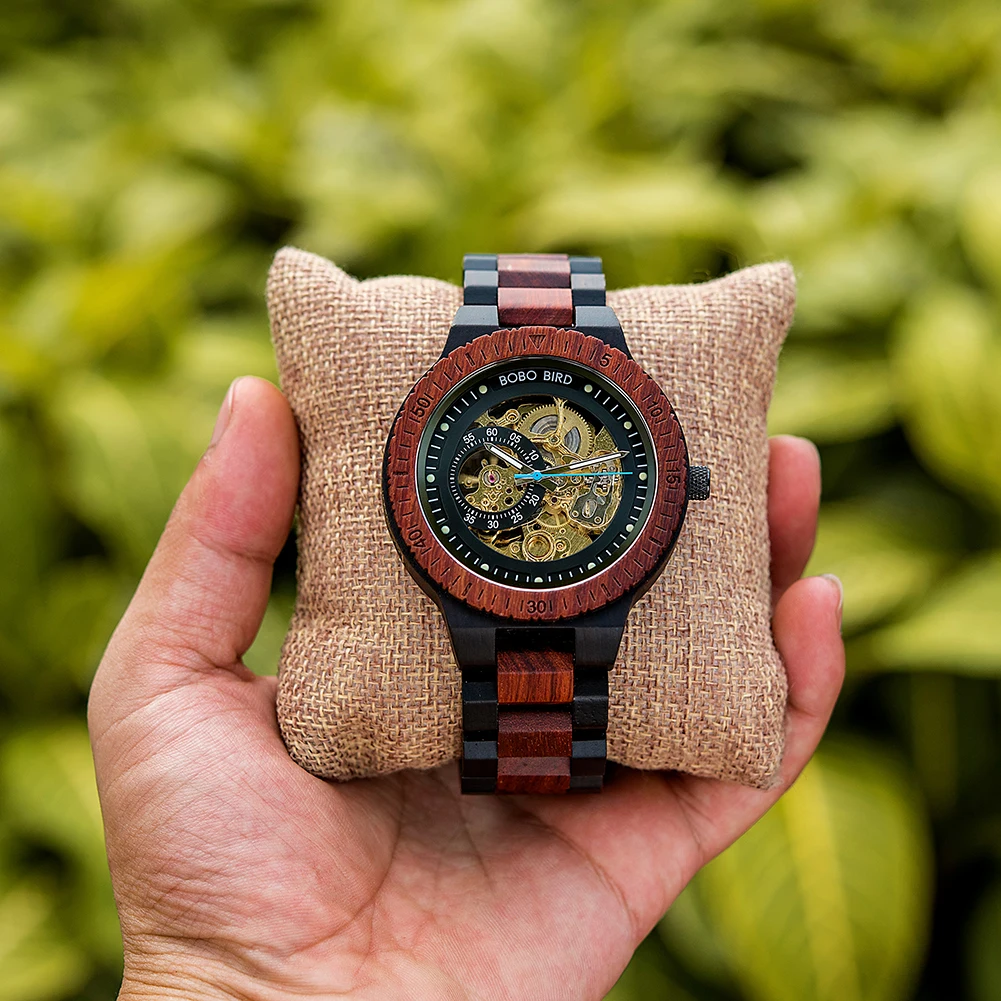 BOBO BIRD Wood Mechanical Watch Men Relogio Masculino Big Mens Watches Top Brand Luxury Timepieces Customized Dropshipping