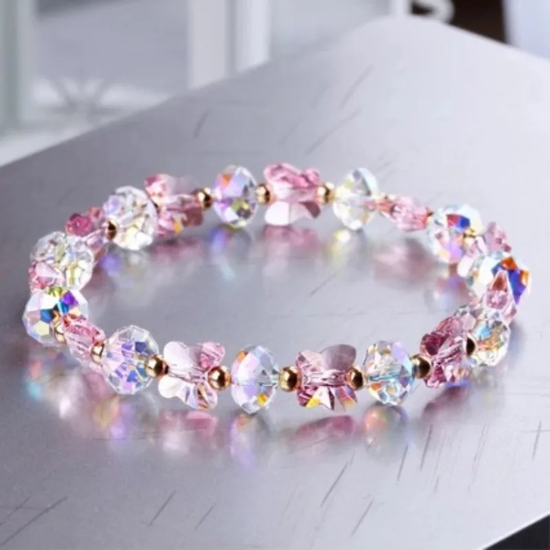 Pulsera transparente con dije de mariposa para niños, cuerda elástica, pulseras de cuentas irregulares, cadena de corte múltiple brillante, accesorios de mano, regalos
