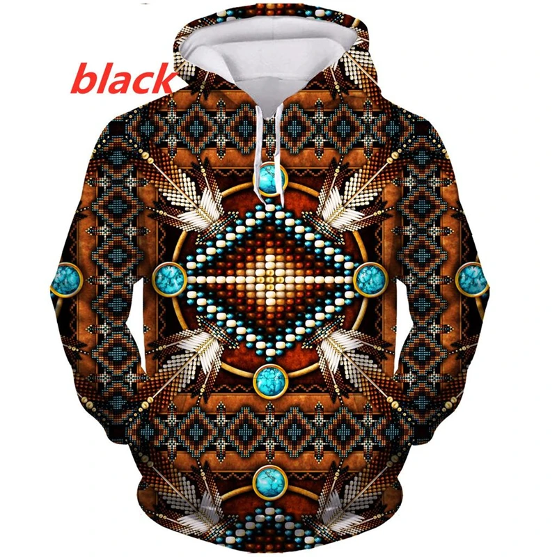 Ethnic Style Indian Pattern 3D Printed Hoodies Men Harajuku Fashion Long Sleeve Sweatshirt Unisex Autumn Casual Hooded Pullover