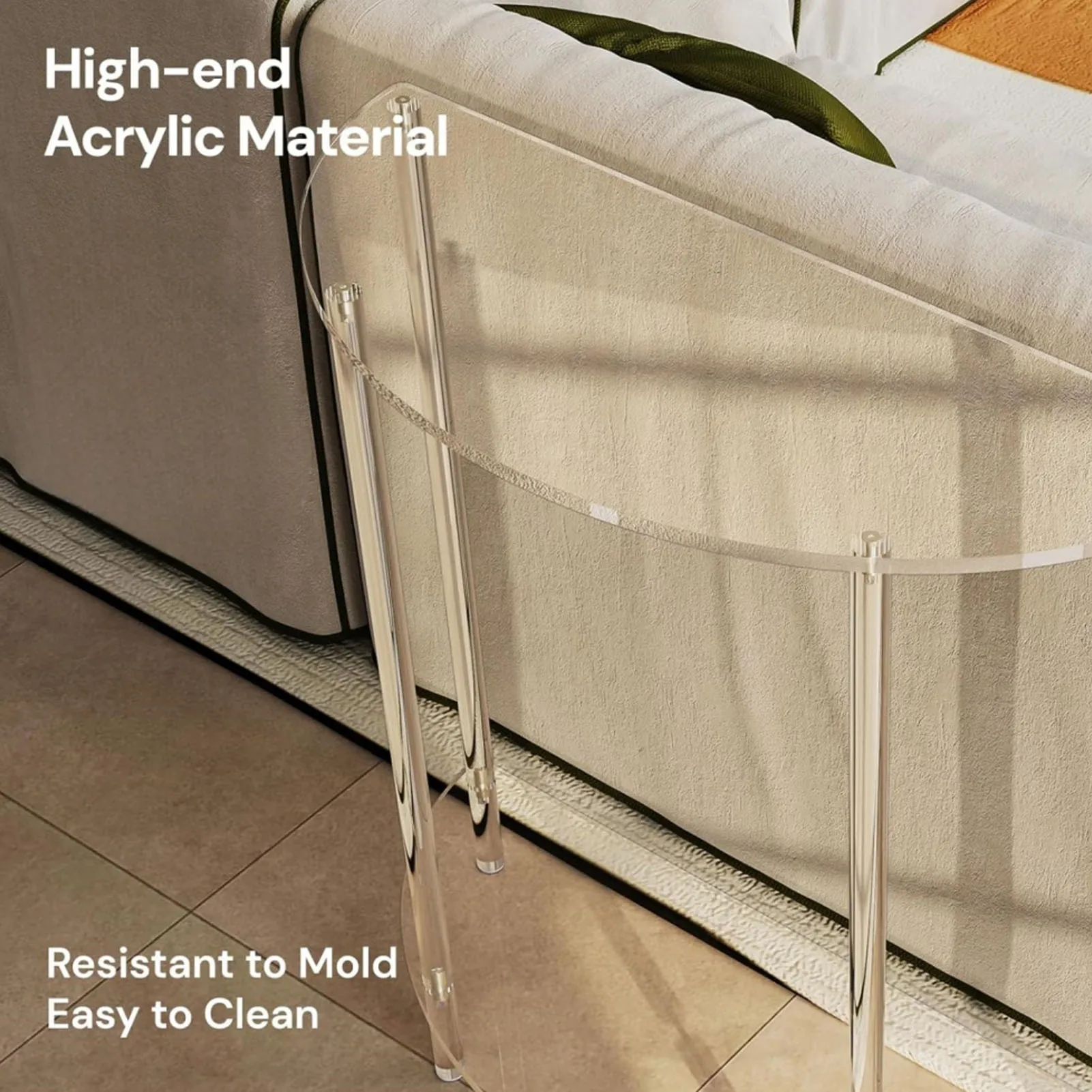 طاولة جانبية شبه القطع مكونة من طبقتين منضدة صغيرة من مادة الأكريليك عالية الجودة لغرفة المعيشة وغرفة النوم بجانب السرير وطاولة جانبية للحائط #6