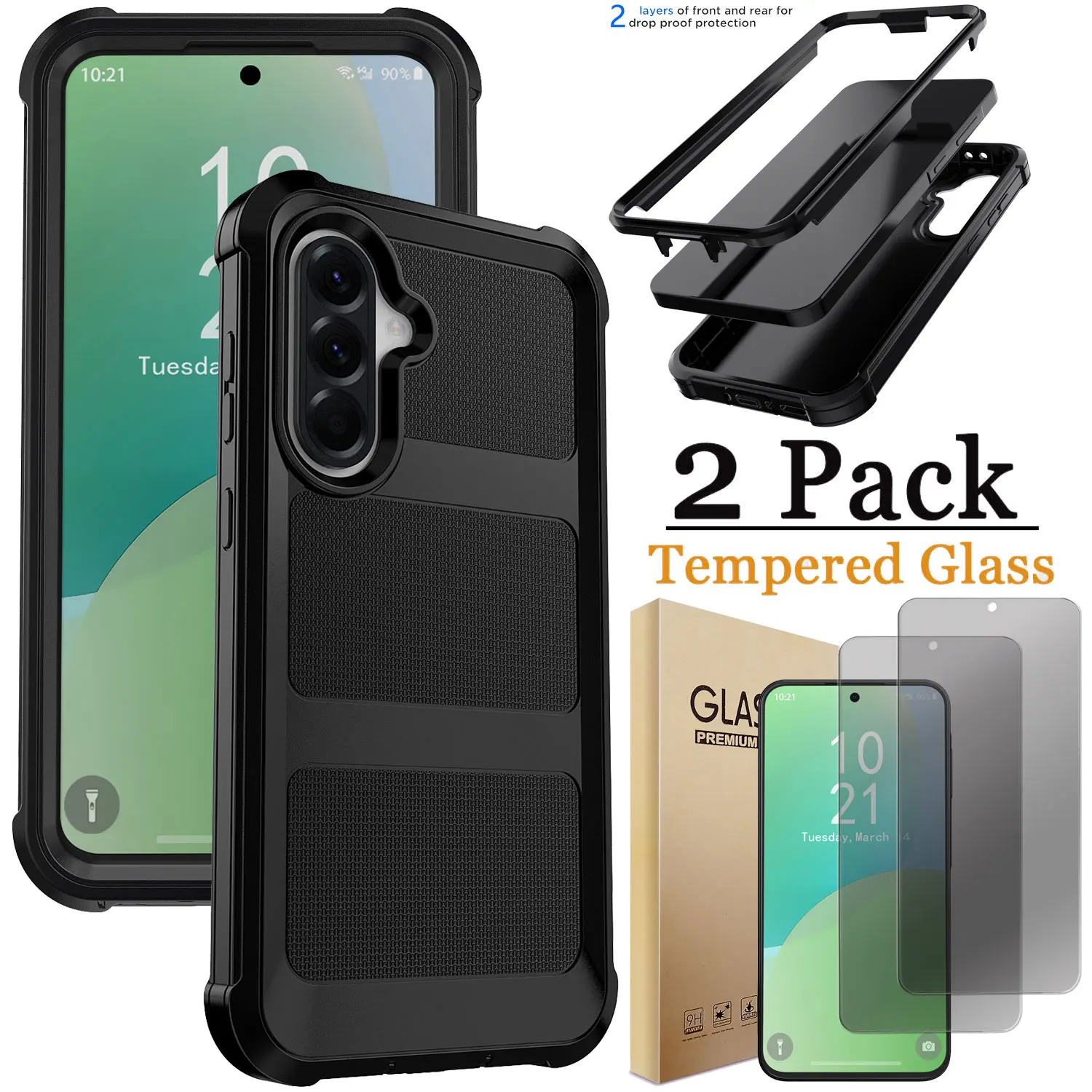 

Для Samsung Galaxy A06/A16/A26/A36/A56/A07/A17 Прочный чехол-бампер + 2 шт. Защитные пленки из закаленного стекла для конфиденциальности